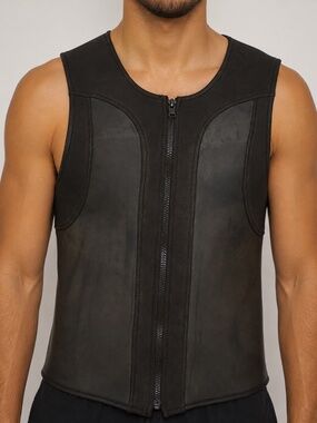 Rough Trade Gear Black Neoprene Zip Fetish Vest SIZE LARGE RT Gay Leather Style